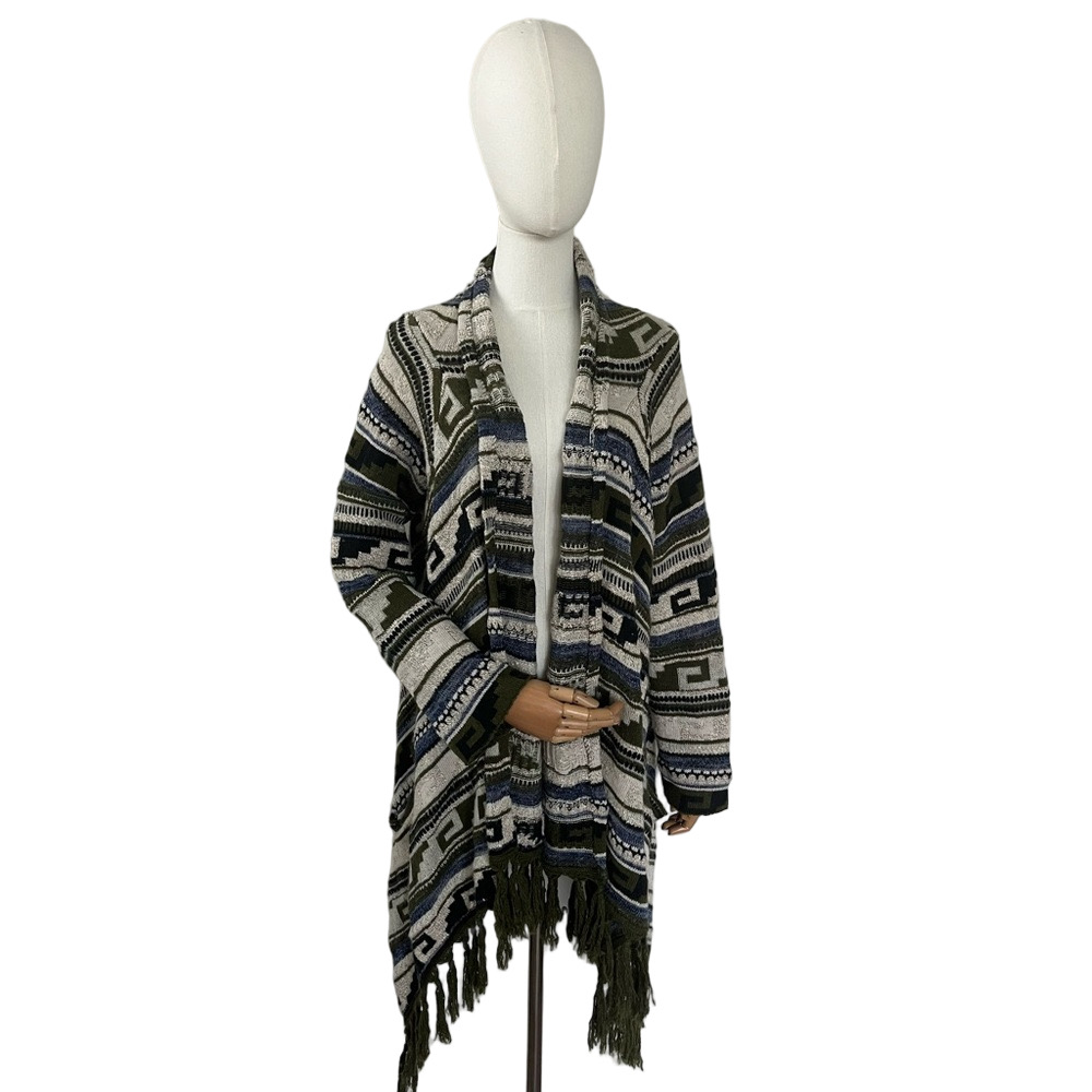 J. Jill Wool Blend Fringe Open Cardigan Sweater Boho Aztec Large - Picture 6 of 14